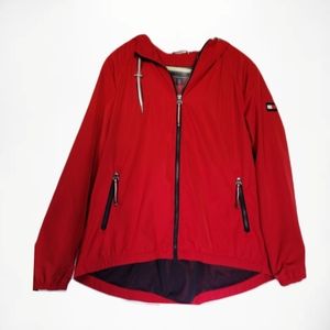 Womens Tommy Hilfiger Iconic Sporty Hooded Windbreaker Red Wht Navy Trim